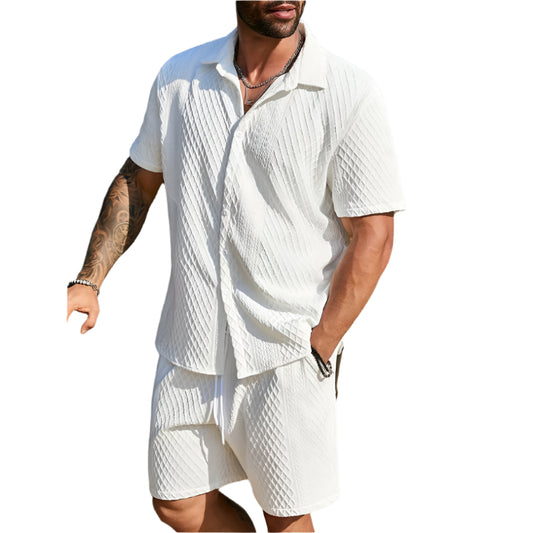 Men’s Solid Button-down Two-Piece Set