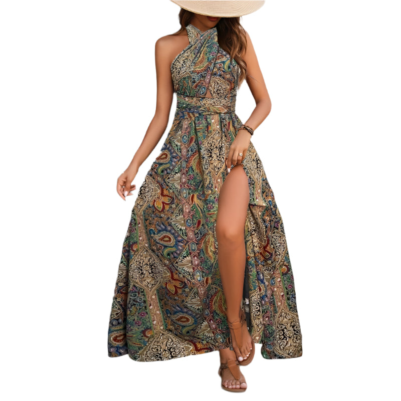 Paisley Halter Dress with Crisscross Straps