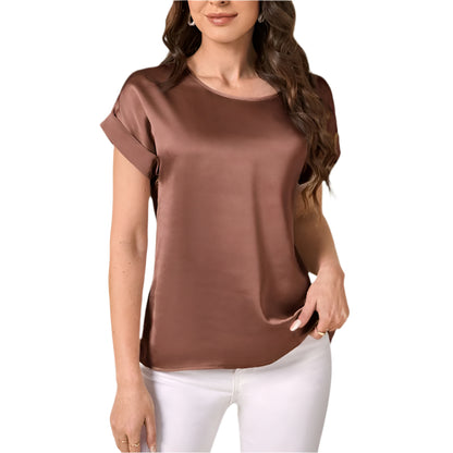 Women's Satin Batwing Sleeve Round Neck Shirt