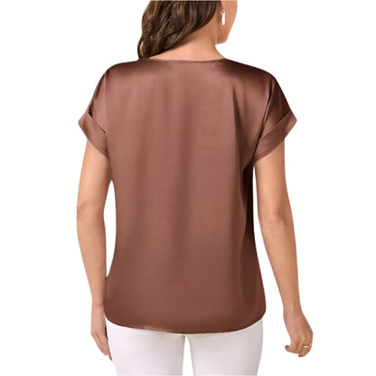 Women's Satin Batwing Sleeve Round Neck Shirt