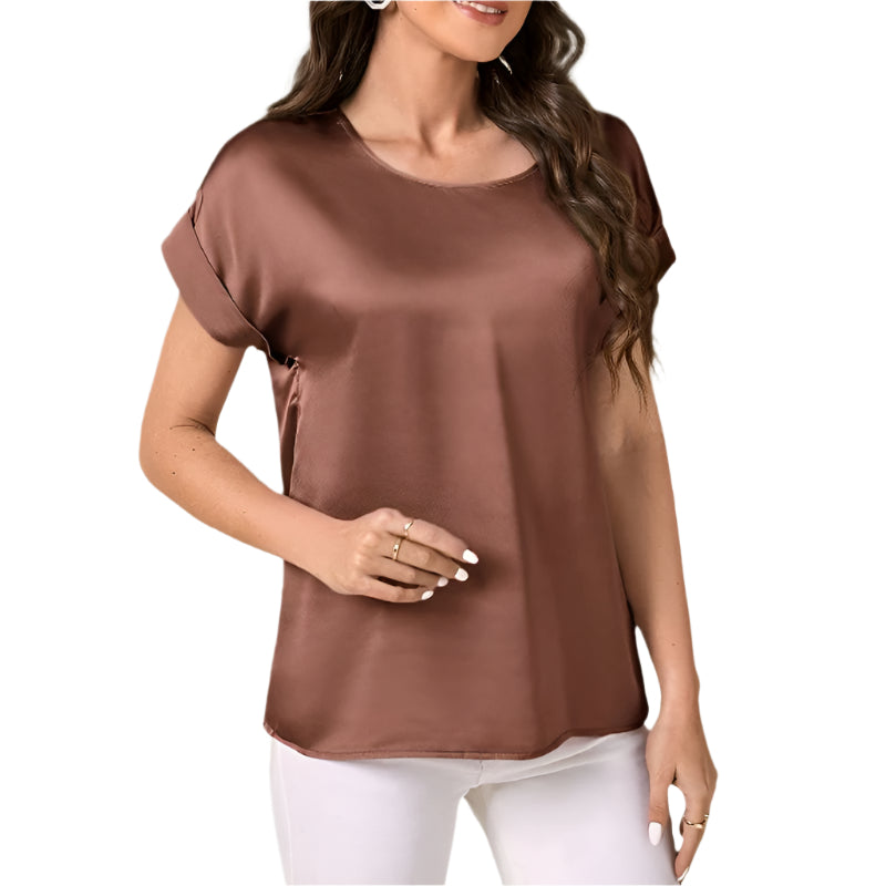 Women's Satin Batwing Sleeve Round Neck Shirt