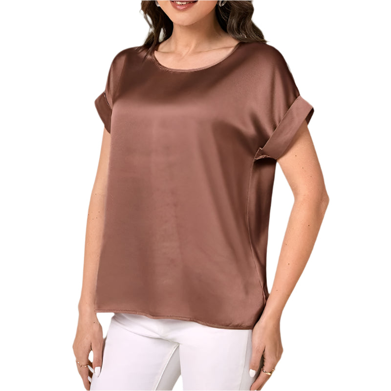 Women's Satin Batwing Sleeve Round Neck Shirt