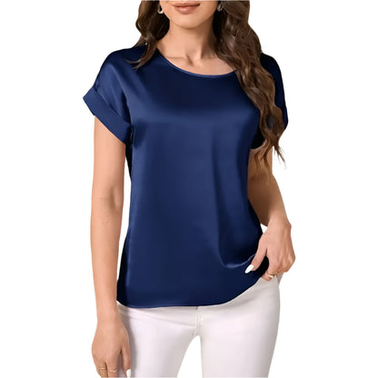 Women's Satin Batwing Sleeve Round Neck Shirt