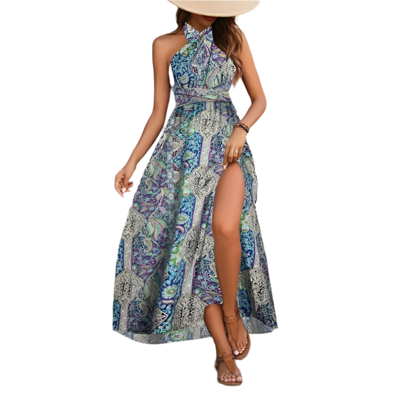 Paisley Halter Dress with Crisscross Straps