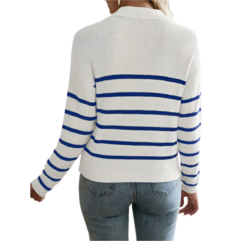 Striped Knit Sweater Zipper Collar