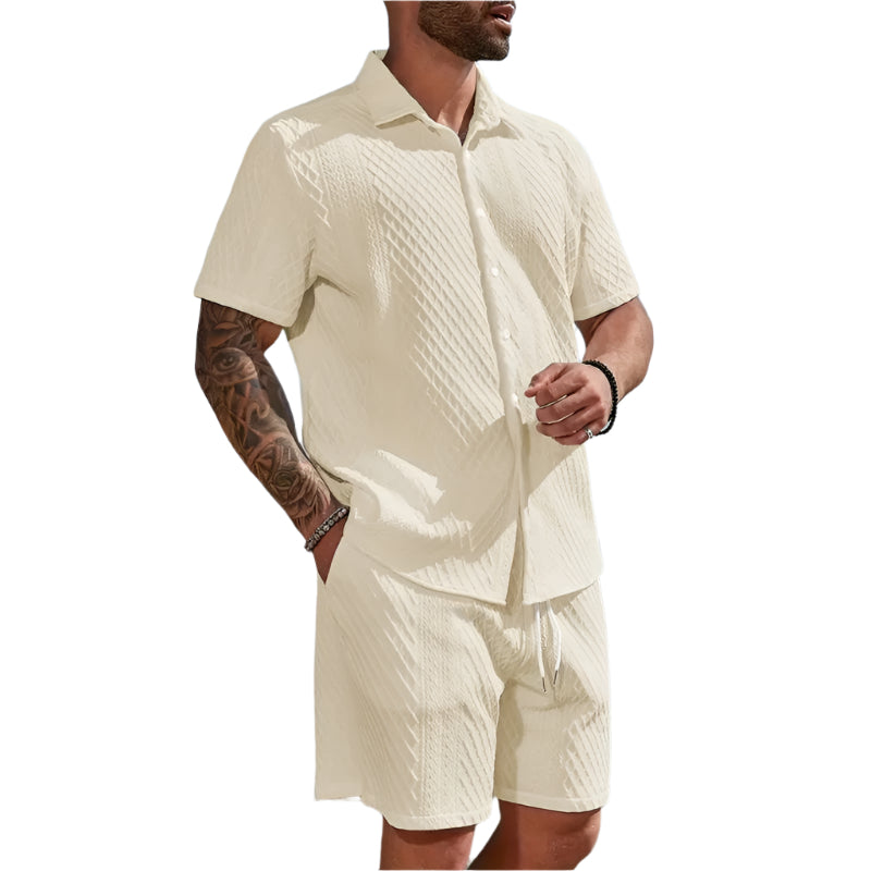 Men’s Solid Button-down Two-Piece Set