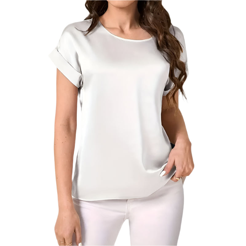 Women's Satin Batwing Sleeve Round Neck Shirt