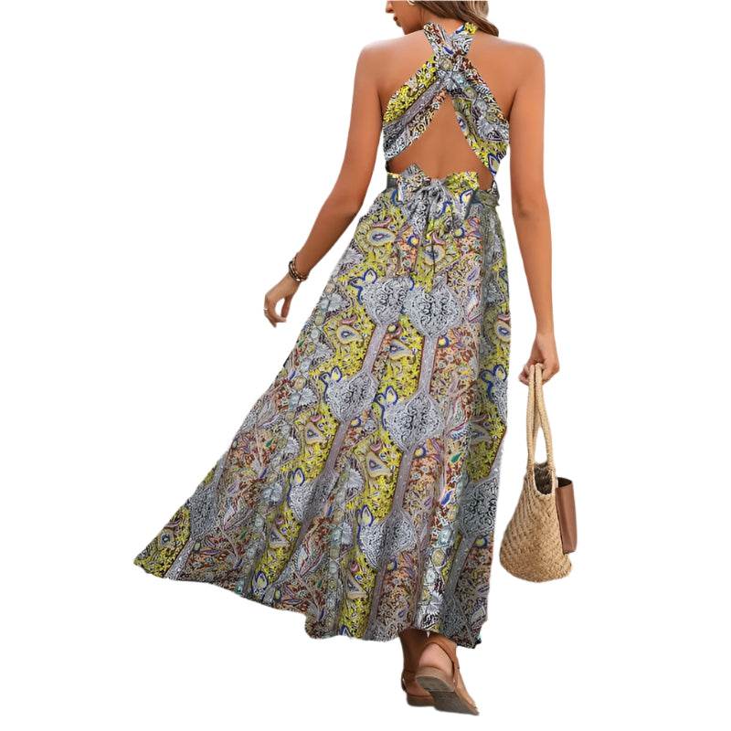 Paisley Halter Dress with Crisscross Straps