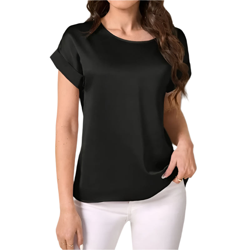 Women's Satin Batwing Sleeve Round Neck Shirt