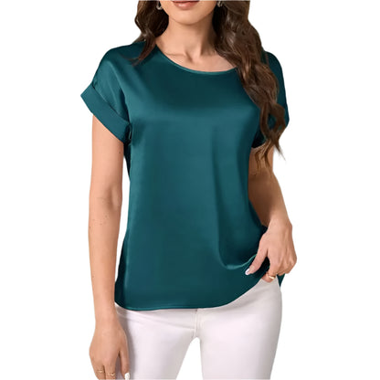 Women's Satin Batwing Sleeve Round Neck Shirt